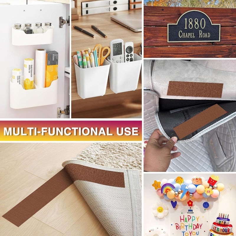 Summerbrite 12Ft x 2 Inch Hook and Loop Tape, Heavy Duty Double-Sided Adhesive Strips, Strong Sticky Back Fastener Roll, Cuttable Interlocking Tape Fasteners for Home, Office, Car, School & DIY Crafts Brown - Image 5